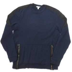 Calvin Klein Mens Small Long Sleeve Crew Shirt Zipper Pockets Blue Pullover